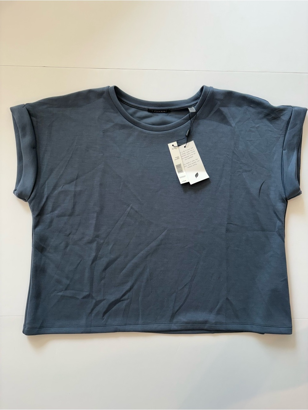 Tahari Slate Blue Boxy Crop Tee Modal XL NWT